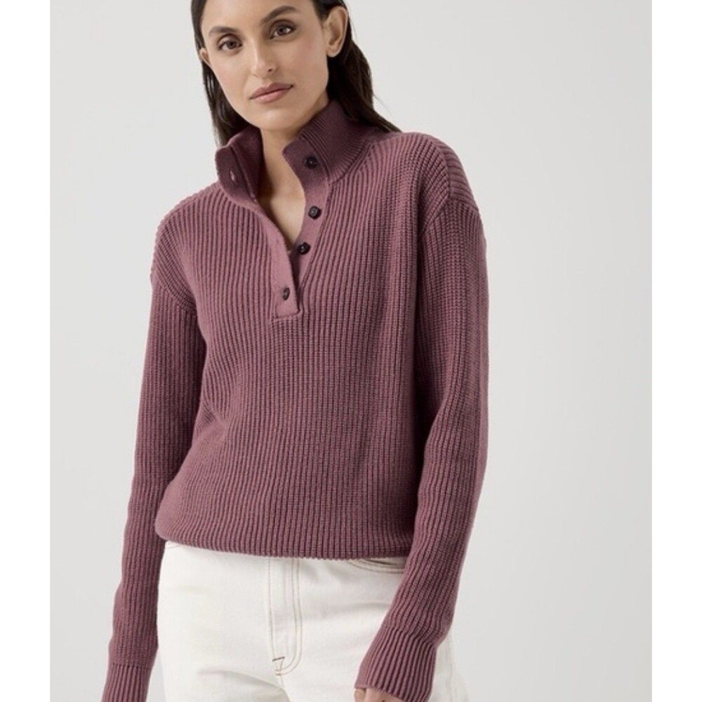 Pact Women's Large Luxe Knit Henley Sweater Mauve Long Sleeve Sweater Pullover